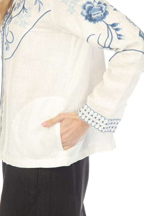 Johnny Was JWLA White Western Linen Jacket J43025-2