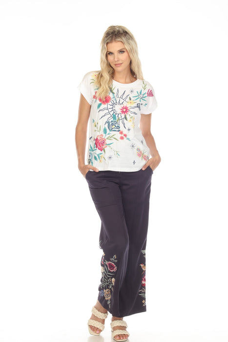 Johnny Was JWLA Arla Embroidered Relaxed Tee Boho Chic J16923