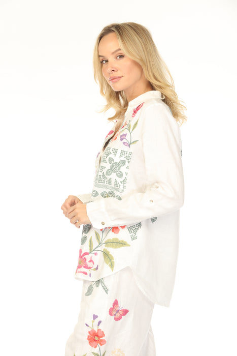 Johnny Was JWLA Dacie Relaxed Linen Shirt J16524 *