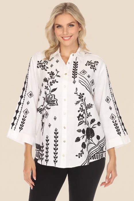 Johnny Was JWLA Kimono Sleeve Linen Shirt J15524 *
