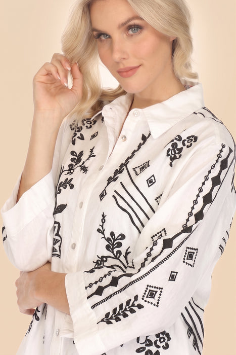 Johnny Was JWLA Kimono Sleeve Linen Shirt J15524 *