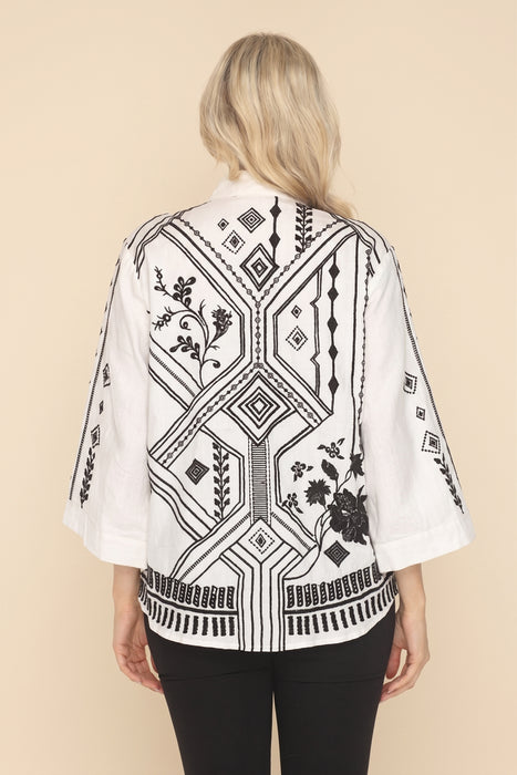Johnny Was JWLA Kimono Sleeve Linen Shirt J15524 *