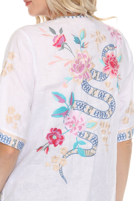 Johnny Was JWLA Split Neck Button Linen Blouse J15124 *