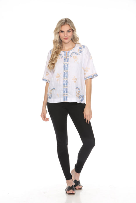 Johnny Was JWLA Split Neck Button Linen Blouse J15124 *