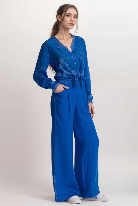 Johnny Was JWLA Blue Madalei Wide Leg Pleat Pant J62325-2