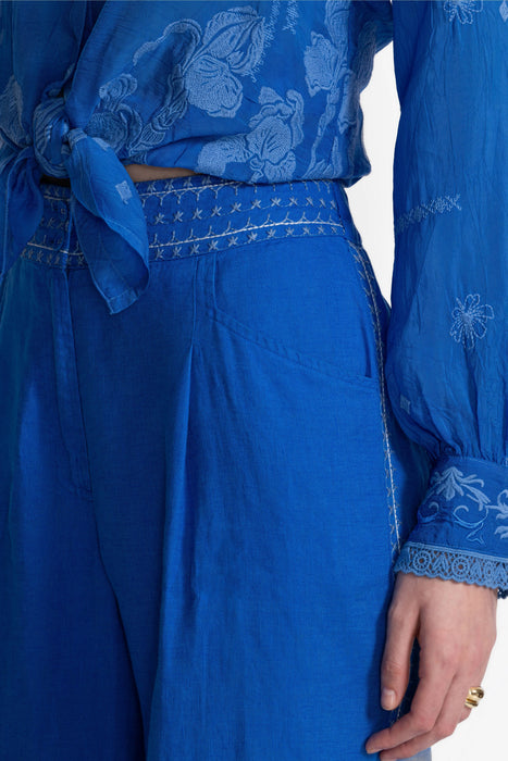 Johnny Was JWLA Blue Madalei Wide Leg Pleat Pant J62325-2