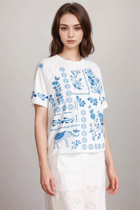 Johnny Was JWLA White Yadira Raw Edge Raglan Boxy Tee J13525-5