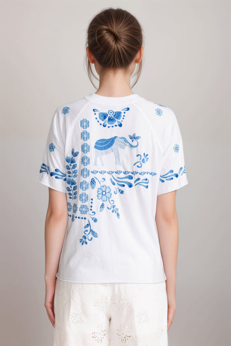 Johnny Was JWLA White Yadira Raw Edge Raglan Boxy Tee J13525-5