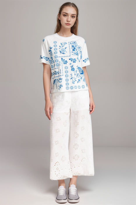 Johnny Was JWLA White Yadira Raw Edge Raglan Boxy Tee J13525-5