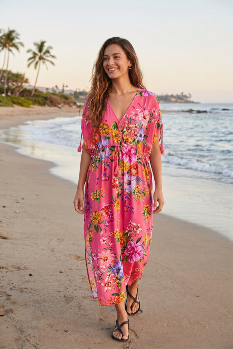 Johnny Was Kairi Floral V-Neck Drawcord Kaftan CSW3226-J