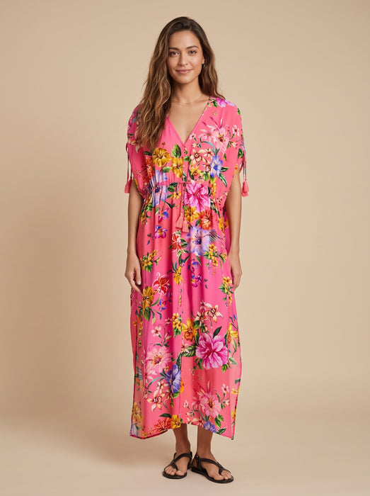 Johnny Was Kairi Floral V-Neck Drawcord Kaftan CSW3226-J