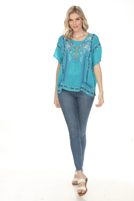 Johnny Was Lake Blue Tresure Mariafe Blouse C14826-3