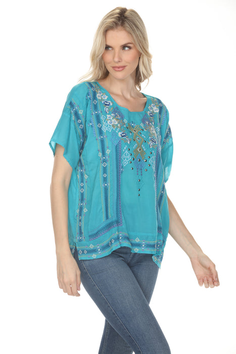 Johnny Was Lake Blue Tresure Mariafe Blouse C14826-3