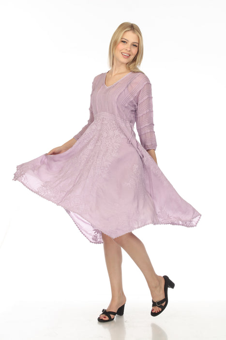 Johnny Was Lavender Rosslyn Pintuck Embroidered Dress Boho Chic C38922-2