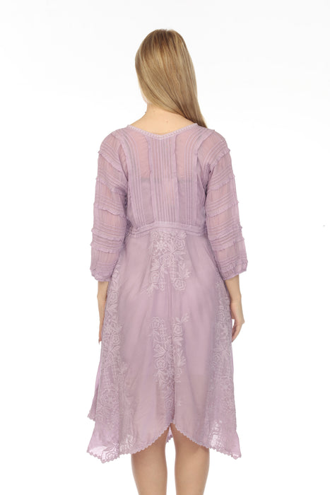 Johnny Was Lavender Rosslyn Pintuck Embroidered Dress Boho Chic C38922-2