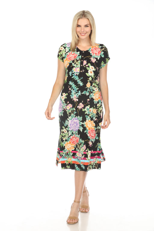 Johnny Was Style T36124 Le Jardin Henley Midi Dress Boho Chic