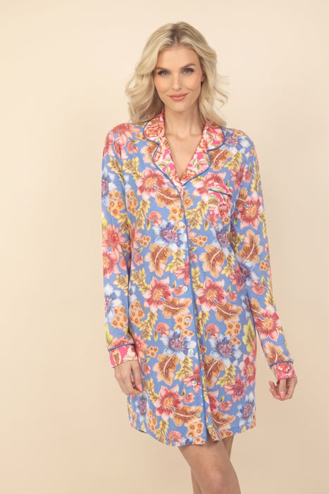 Johnny Was Leilah Raglan Floral Long Sleeve Sleep Shirt MS0223