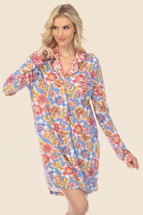 Johnny Was Leilah Raglan Floral Long Sleeve Sleep Shirt MS0223