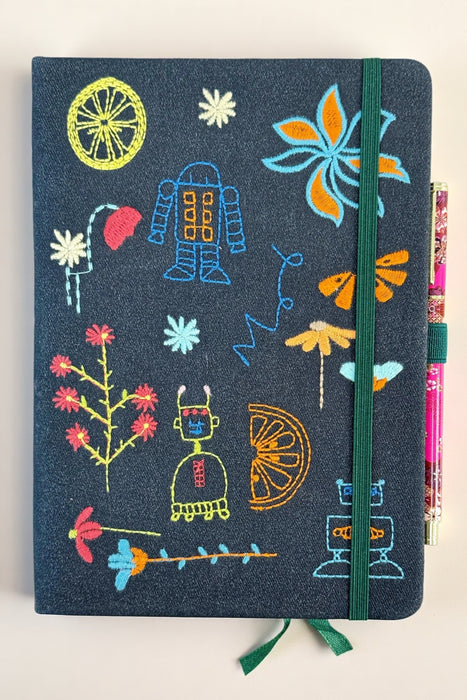 Journal and pen set with black embroidered cover from Johnny Was