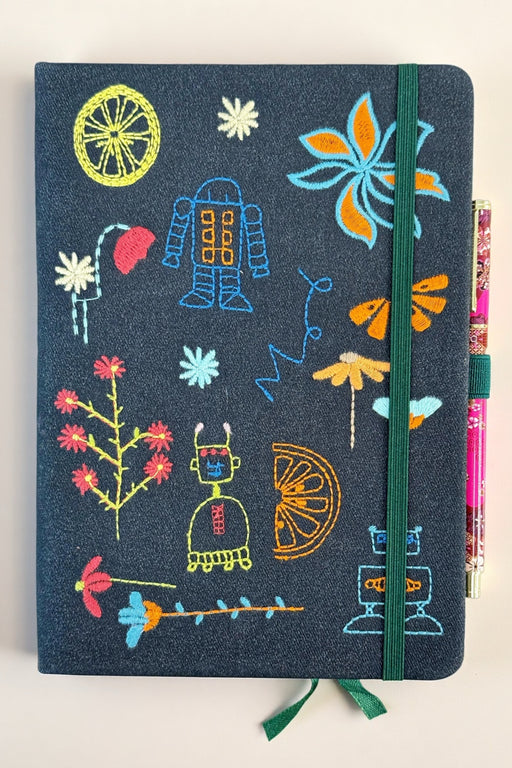 Journal and pen set with black embroidered cover from Johnny Was
