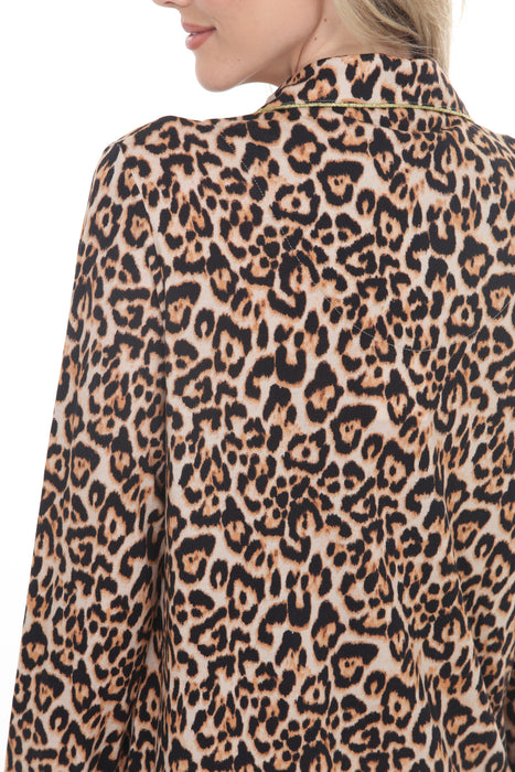 Johnny Was Leopard Print Long Sleeve Sleep Shirt MS0225-L