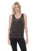 Woman wearing a sleeveless tank top with leopard burnout velvet pattern from Johnny Was