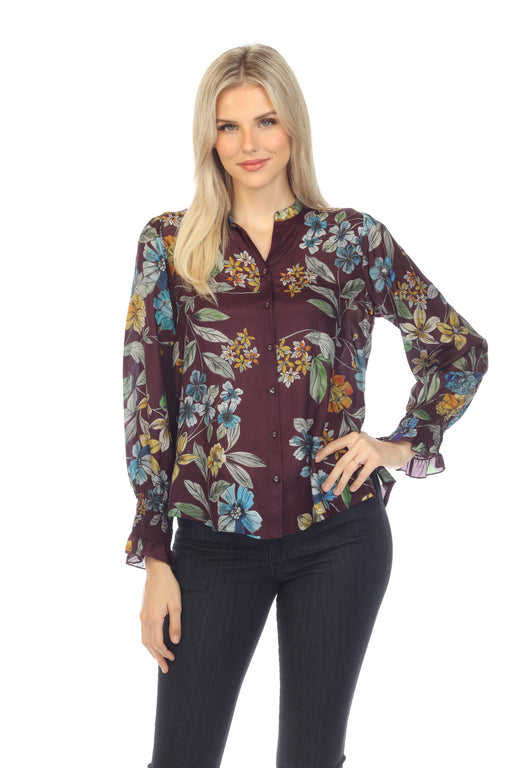 Johnny Was Style C15722A9 Lexi Tamisha Silk Floral Long Sleeve Blouse Chic