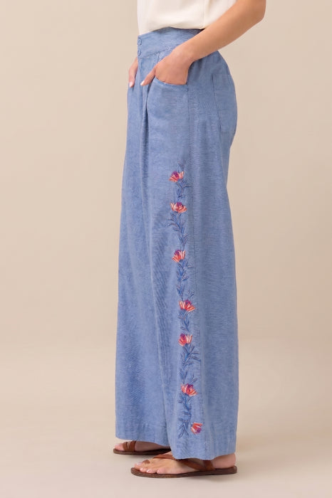 Johnny Was Light Denim Blue Elizabeth Wide Leg Pleat Pant W65225-E