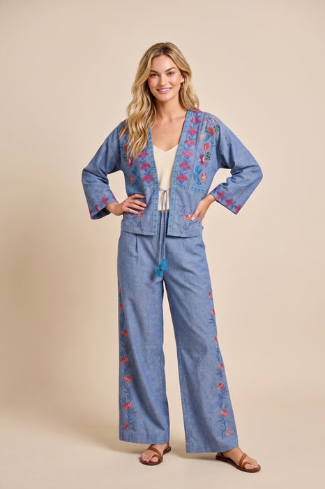 Johnny Was Light Denim Blue Elizabeth Wide Leg Pleat Pant W65225-E