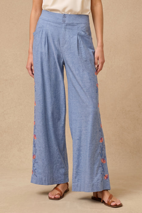 Johnny Was Light Denim Blue Elizabeth Wide Leg Pleat Pant W65225-E