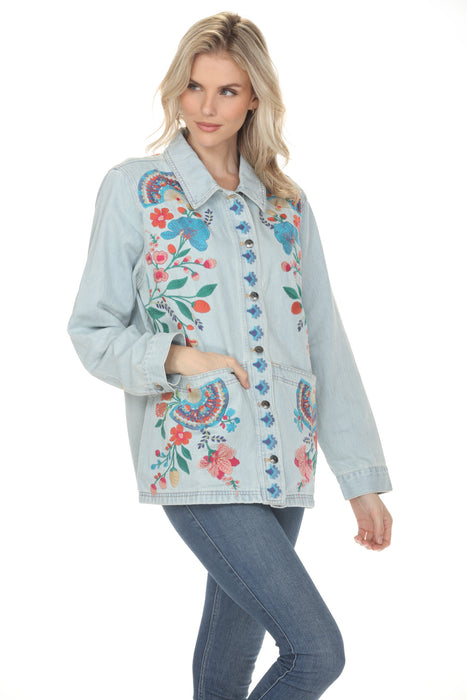 Johnny Was Light Denim Blue Soline Long Denim Worker Jacket W42926-3