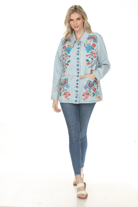 Johnny Was Light Denim Blue Soline Long Denim Worker Jacket W42926-3