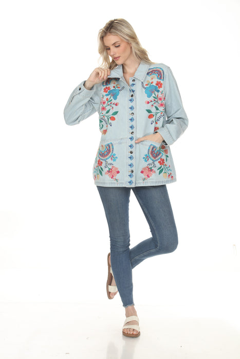 Johnny Was Light Denim Blue Soline Long Denim Worker Jacket W42926-3