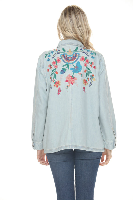 Johnny Was Light Denim Blue Soline Long Denim Worker Jacket W42926-3