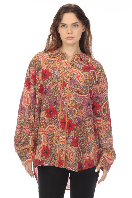 Johnny Was Love Style L18022 Amy Piped Silk Paisley Floral Blouse Boho Chic