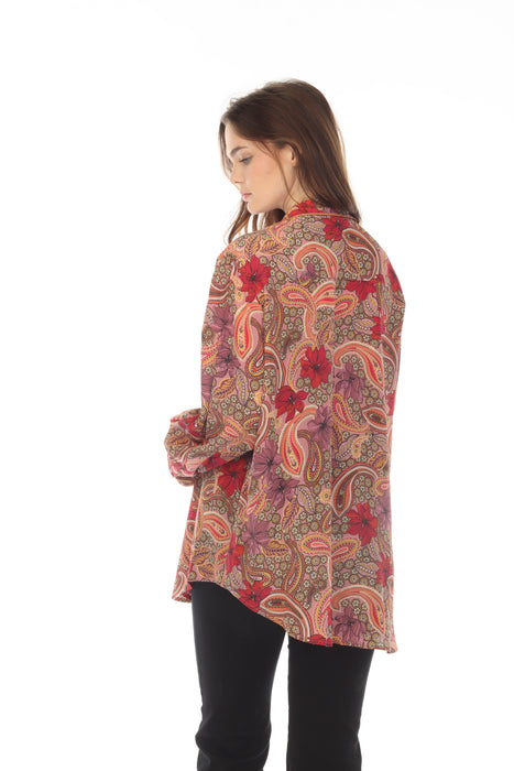 Johnny Was Love Amy Piped Silk Paisley Floral Blouse Plus Size L18022