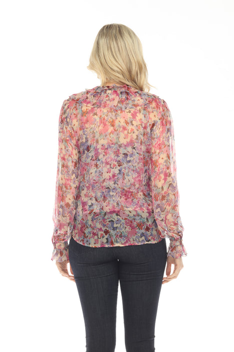 Johnny Was Love Cora Ruffle Silk Floral Blouse Boho Chic L15823