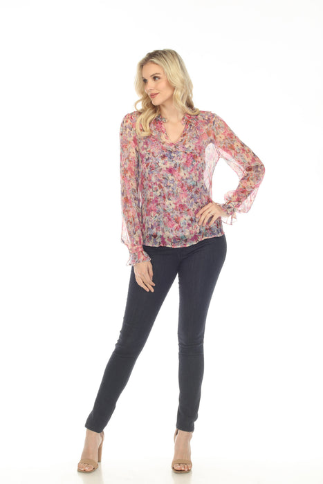 Johnny Was Love Cora Ruffle Silk Floral Blouse Boho Chic L15823