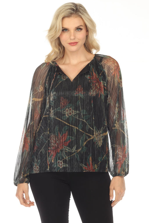 Johnny Was Love Style L17223 Evelina Metallic Floral Long Sleeve Blouse