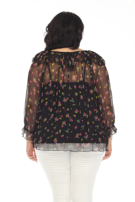 Johnny Was Love Fernanda Peasant Silk Floral Blouse Plus Size L18523