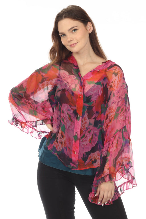 Johnny Was Love Style L12322-O Lars Silk Floral Button-Down Shirt Boho Chic