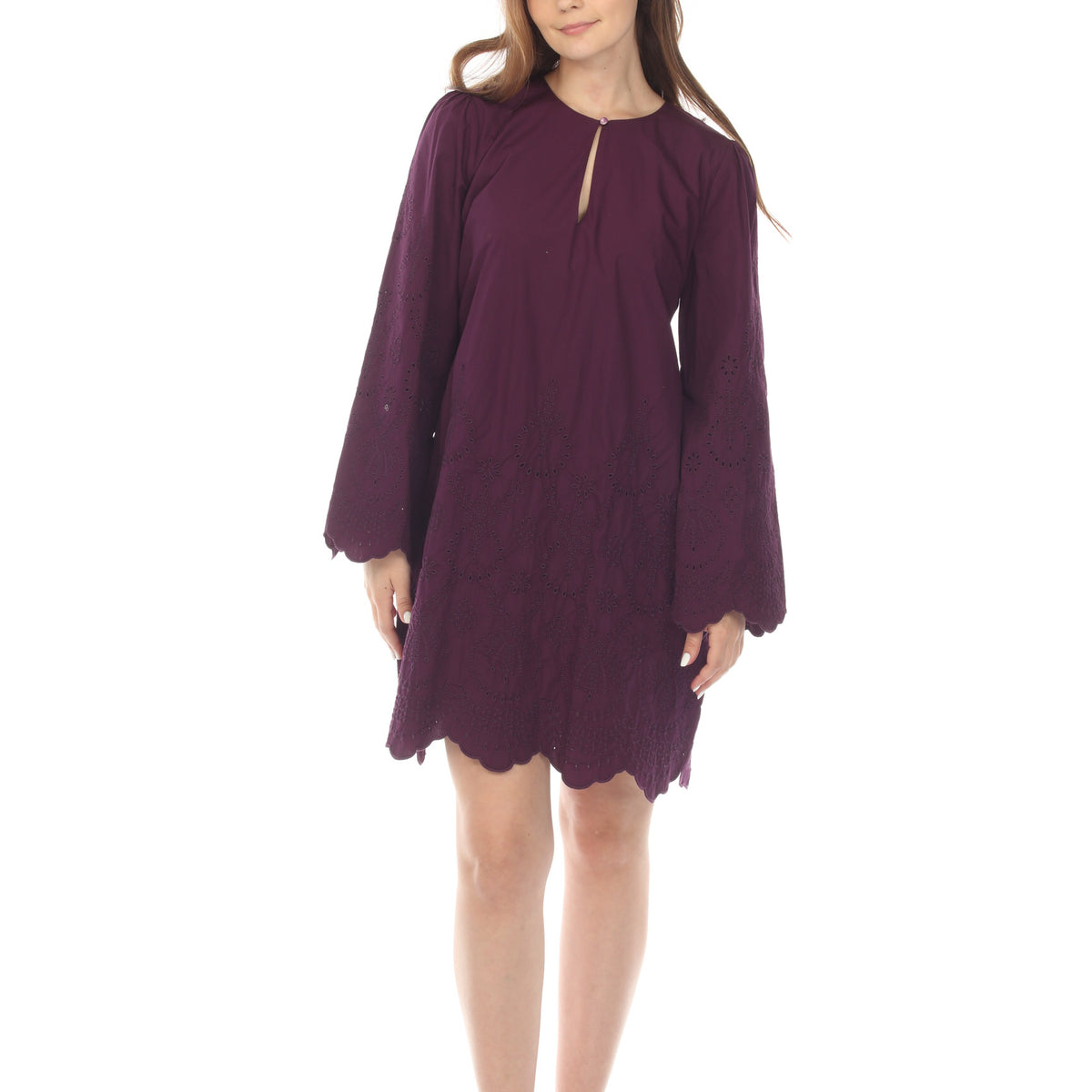 Purple Eyelet Embroidered Mini Dress | Johnny Was  AfterRetail