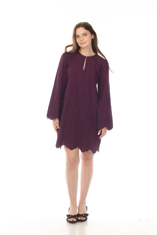 Johnny Was Love Style L38822 Purple Sylvia Eyelet Embroidered Mini Dress Boho Chic