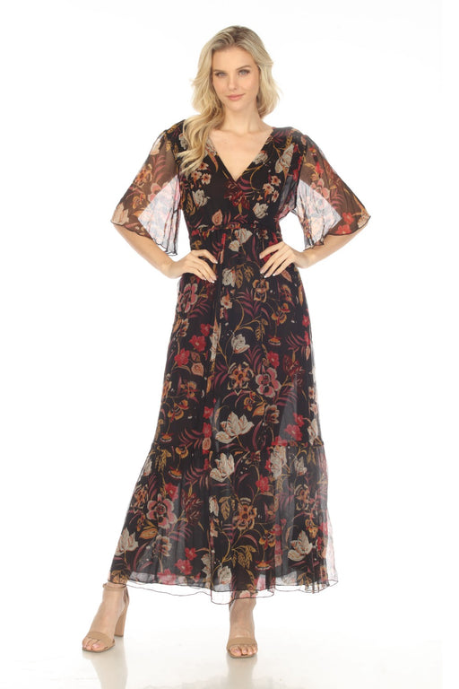 Johnny Was Love Style L33020 Sucre Silk Floral Maxi Dress Boho Chic