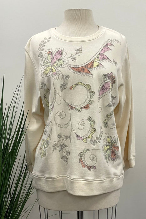 Johnny Was Love Style L14423 Turtledove Simone Crew Neck French Terry Pullover Boho Chic