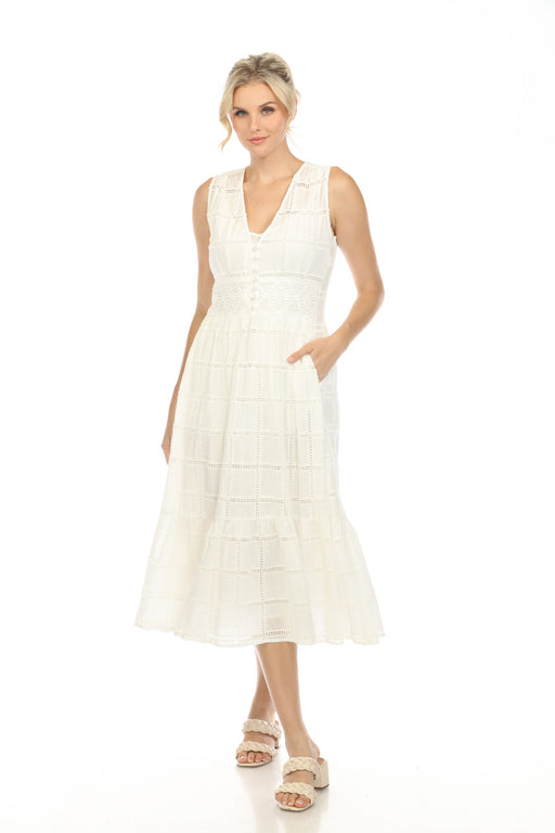 Johnny Was Love Style L38924 White Aaliyah Sleeveless Midi Dress Boho Chic