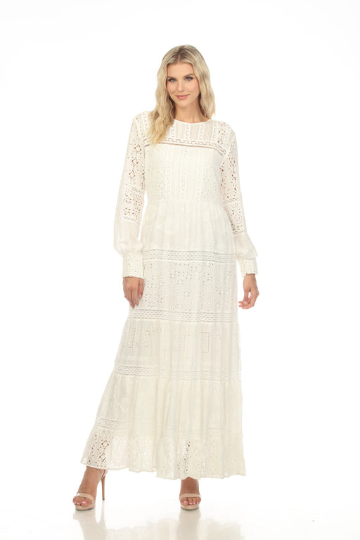 Johnny Was Love Style L36323-2 White Billie Eyelet Embroidered Maxi Dress Boho Chic