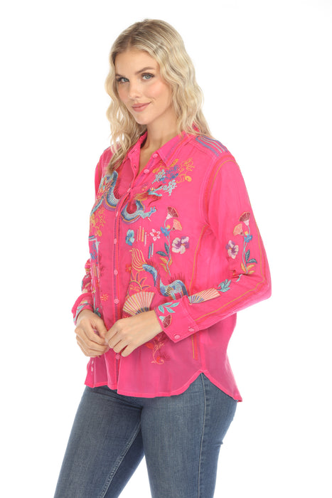 Johnny Was Velouria Embroidered Button-Down Blouse C11825-R