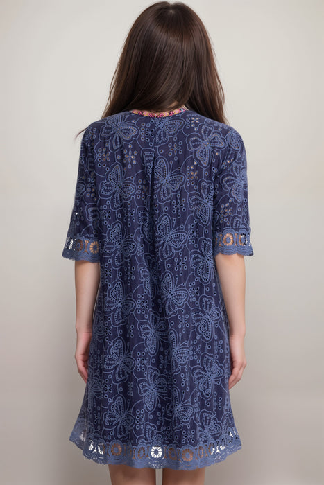 Johnny Was Blue Mariposa Malfi Mandarin Collar Dress C30425-4