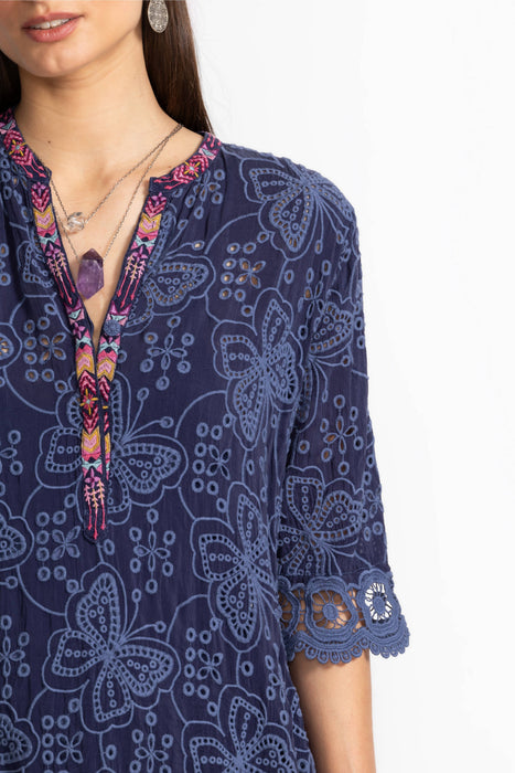 Johnny Was Blue Mariposa Malfi Mandarin Collar Dress C30425-4